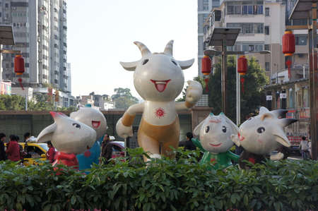 Cartoon goat statues in the cityのeditorial素材
