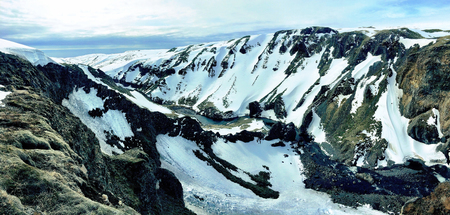 Snow Covered Canyon of Icelandの写真素材