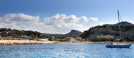 Sailboats in the harbor of Cassis Franceの写真素材
