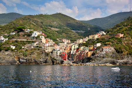 View of Riomaggiore Italy in the Cinque Terreの写真素材