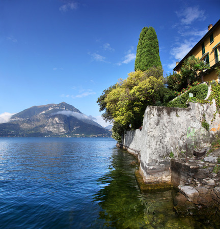 View along the seawall of Lake Como Italyの写真素材