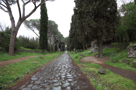 Ancient cobblestones of the Appian Way in Rome Italyの写真素材