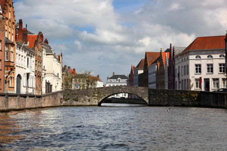 Charming Canal and Bridge in Bruges Belgiumのeditorial素材