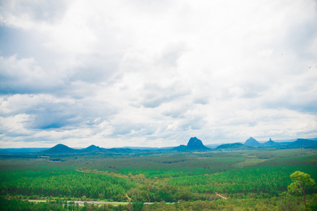 Glass House Mountains nearby Brisbane city in Queensland, Australia. Australia is a continent located in the south part of the earth.の写真素材
