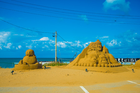 Chirihama Nagisa Drive way in Ishikawa, Japan. Japan's only beach you can drive by the car.のeditorial素材