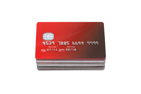 stack of Credit cards and  bank cards on a white backgroundの写真素材