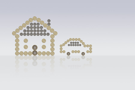 House and Car made out of British Pound Coinsの写真素材