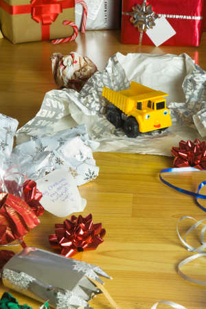 Childrens Toy Christmas present unwrappedの写真素材
