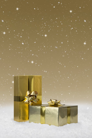 Gold Wrapped Christmas presentsの写真素材