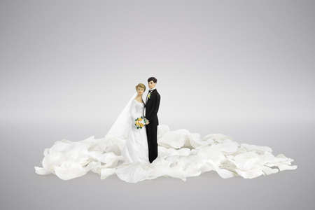 wedding day concept with bride and groom cake toppersの写真素材