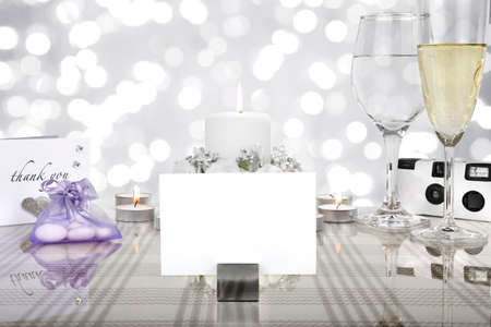 wedding dinner table setting with a blank  name cardの写真素材
