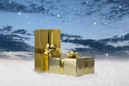 Gold Wrapped Christmas presentsの写真素材