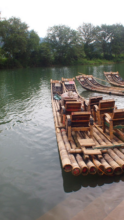 Bamboo raft by the riverのeditorial素材