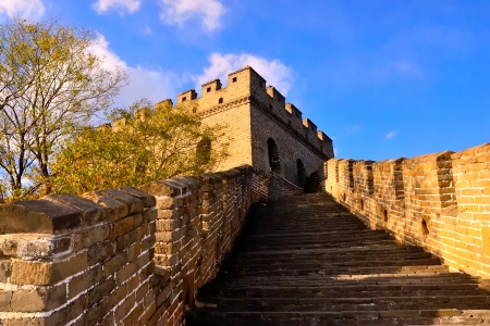 Steps ascending towards a fort at the Great Wall of China at Mutianyu.
の写真素材