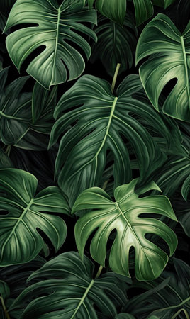 Beautiful tropical monstera plant leaves in an interesting botanical patternの素材