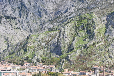 Kotor Old Town and Austro Hungarian mountain fortificationの写真素材