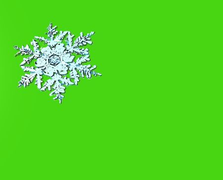 A three-dimensional snow flake on green.  Designed to be used as a card or poster.の写真素材