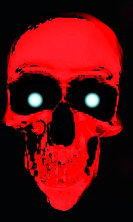 A red digital skull with glowing eyes.の写真素材