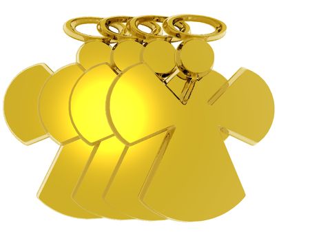 Golden Christmas angles illustrated on a white background.の写真素材