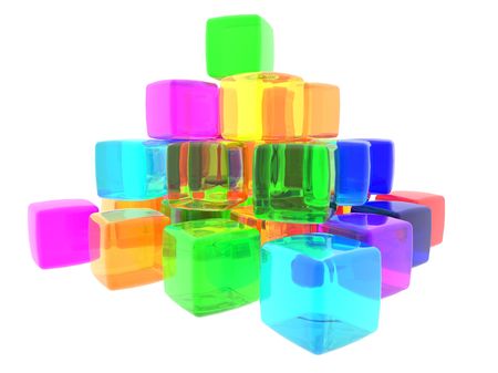 3D computer generate gel cubes of various colors.の写真素材