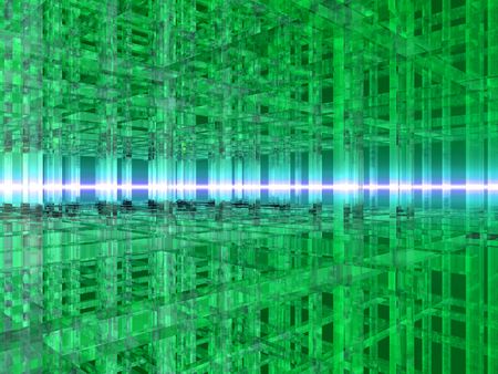 3D illustration of a grid made of green squares.の写真素材