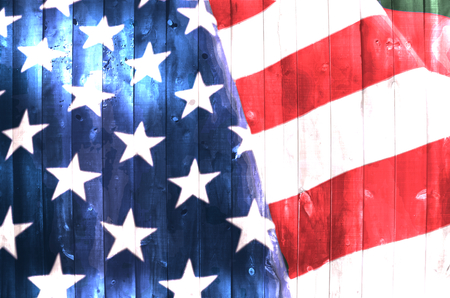 A wood surface with an American flag image inside of it.