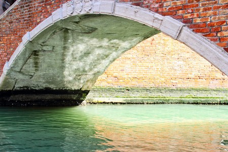 An empty bridge and canal in Veniceの写真素材