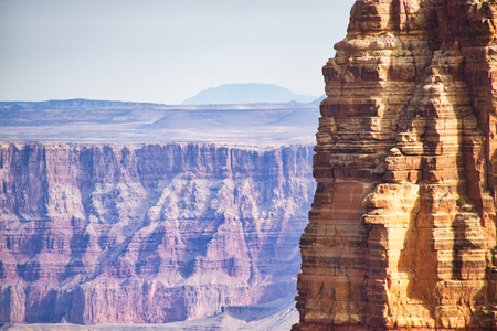The side of a cliff in the Grand Canyon with copy space to the left.の写真素材