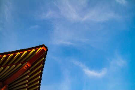 Detail of the roof of a historical Korean building in Chinhae South Korea.の写真素材