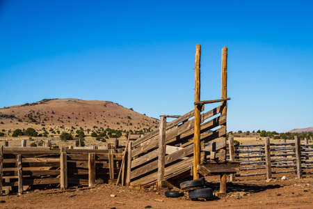 An old cattle corral in the desert of Arizona.の写真素材