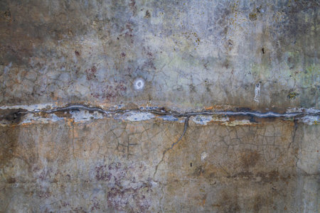 Concrete wall that is heavily cracked with age textured background.の写真素材