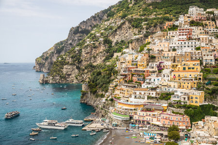 The beautiful and rural cliff side town of Positano on the Amalfi Coast of Italy, Europe.のeditorial素材