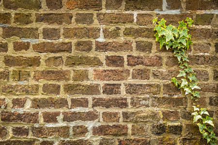 A blank red brick wall that is heavily weathered with plenty of copy spaceの写真素材