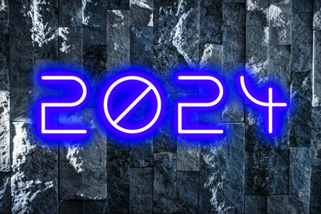 The date 2024 in glowing numbers on a textured background for New Years.の写真素材