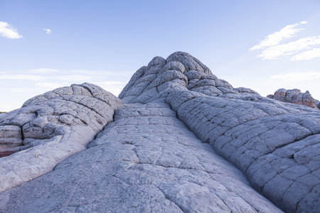 The peak of a unique, textured white rock formation in the Vermillion Cliffs National Monument in Arizona.の写真素材