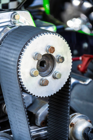 Close up detail of the engine of a hot rodの写真素材