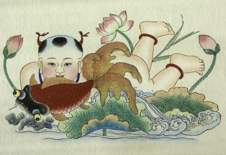 The traditional chinese peasant painting showing happiness and rich のeditorial素材