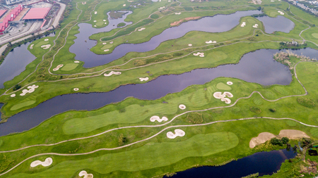The bird view of Macau golf course in Taipa, China.の写真素材