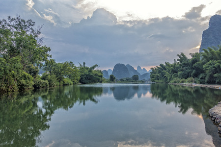 Yulong river in Yangshuo county of Guilin, Guangxi of China.の写真素材