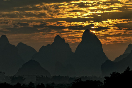 mountains of Karst topography in Yangshuo county of Guilin, Guangxi of China.の写真素材