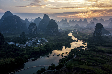 Yulong river in Yangshuo county of Guilin, Guangxi of China.の写真素材