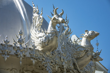 the eaves of Wat Rong Khun (white temple) of Chiang Mai, Thailand.の写真素材