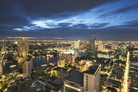 Landscape of River in Bangkok city in night timeの写真素材