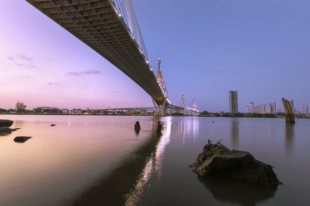 Two tone color Bhumibol Bridge in Bangkok Thailand,の写真素材