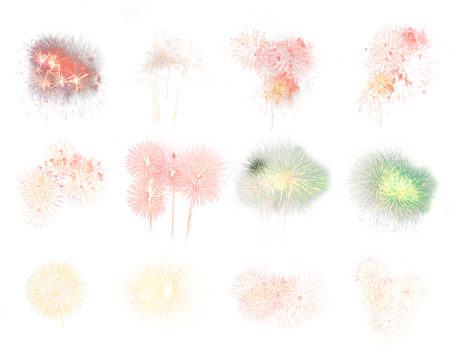 Colorful assorted fireworks selection on a white background.の写真素材