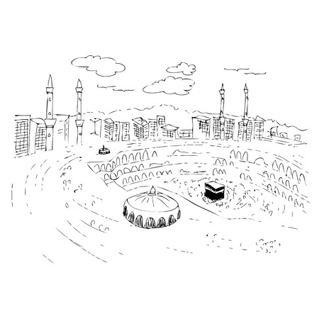 vector sketch of Kaaba in Mecca Saudi Arabiaの写真素材