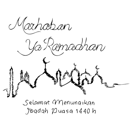 Simple Vector Manual Draw Sketch Templat Greeting Marhaban, Welcom Ramadhan 2019&#xA;の写真素材