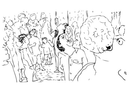 simple Manual Hand Draw sketch Prawn Cracker Eating Fun Games or competition, common games at indonesia independence day Celebration&#xA;のイラスト素材