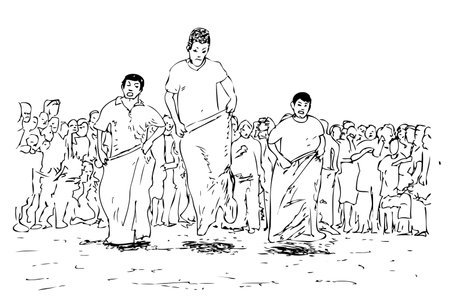 simple manual hand draw sketch Goni Sack Race or Competition, common games at indonesia independence day&#xA;のイラスト素材