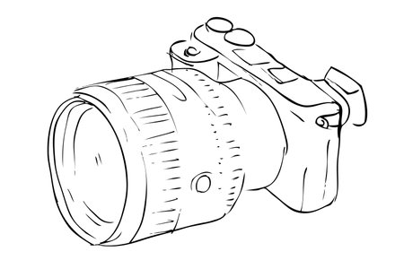 Mirrorless or Proffesional Digital Camera, Outline Manual Draw Sketch&#xA;のイラスト素材